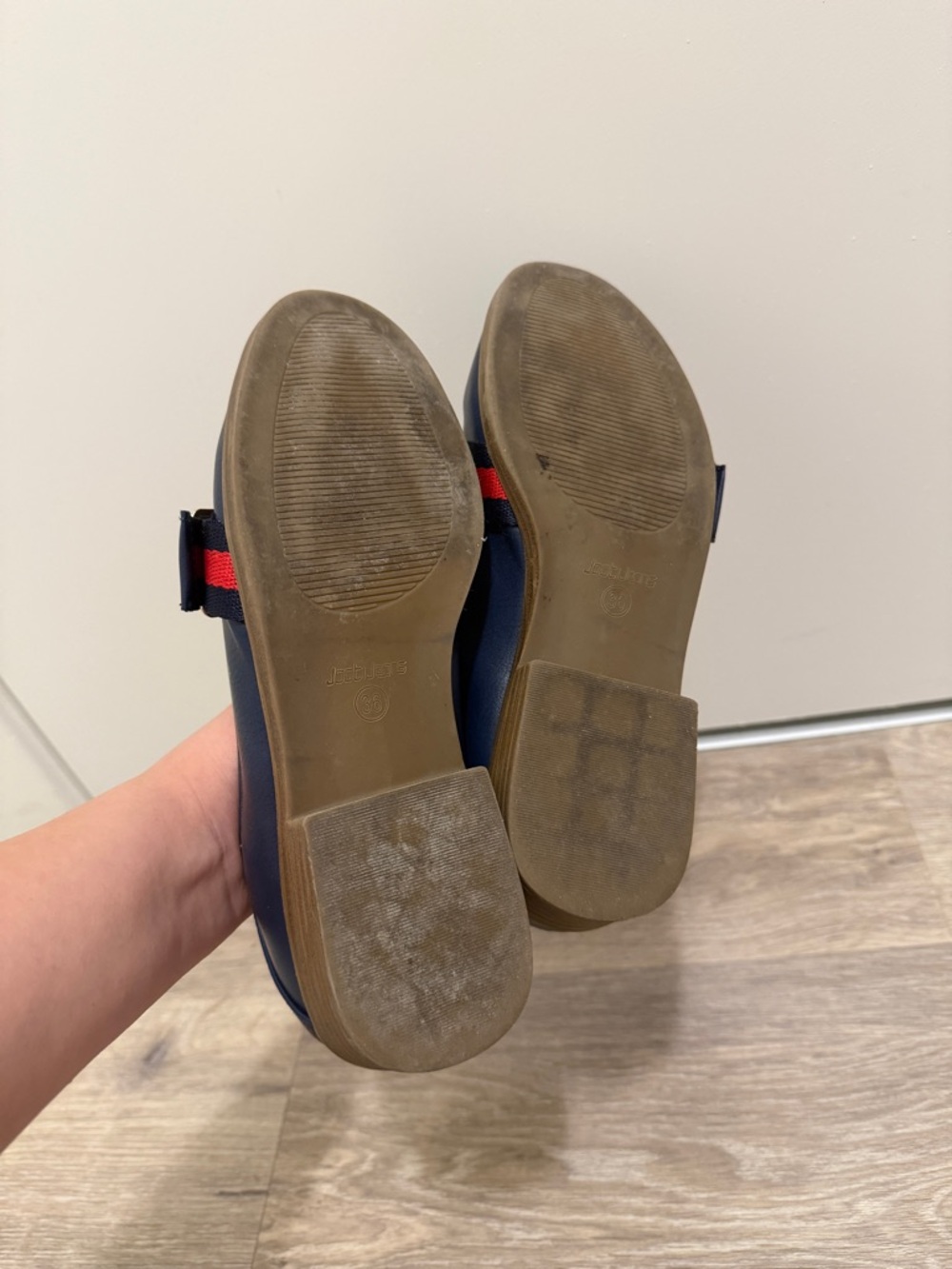 Navy Leather Loafers with Red & Black Webbing and Gold Buckle - Picture 2 of 4